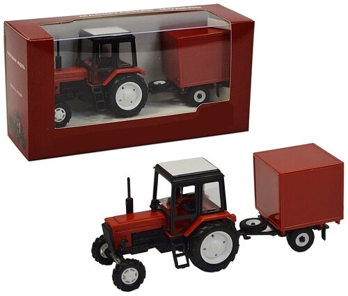 Коллекционная модель, Трактор МТЗ-82, с прицепом, красный, Машинка детская, игрушки для мальчиков, вращение колес, 1:43, размер 16см