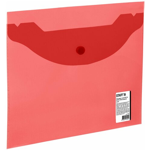 Папка-конверт с кнопкой малого формата (240х190 мм), А5, прозрачная, красная, 0,15 мм, STAFF, 270465