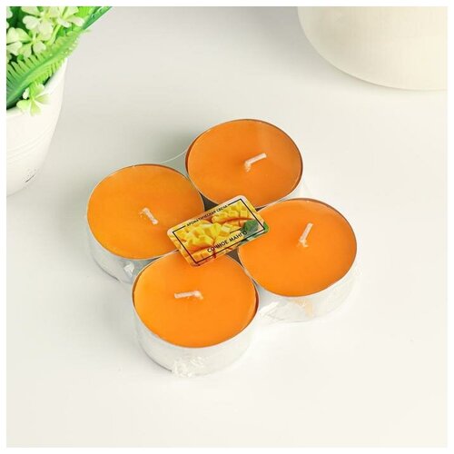 фото Набор чайных свечей ароматизированных "сочное манго" 4 шт, макси yandex market