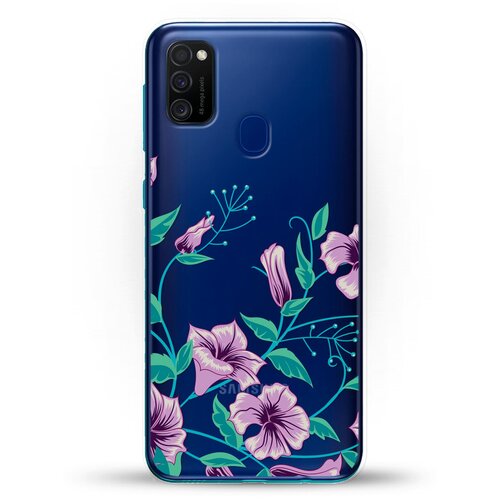 матовый силиконовый чехол цветы геометрия фон на samsung galaxy m21 самсунг галакси м21 Силиконовый чехол Фиолетовые цветы на Samsung Galaxy M21