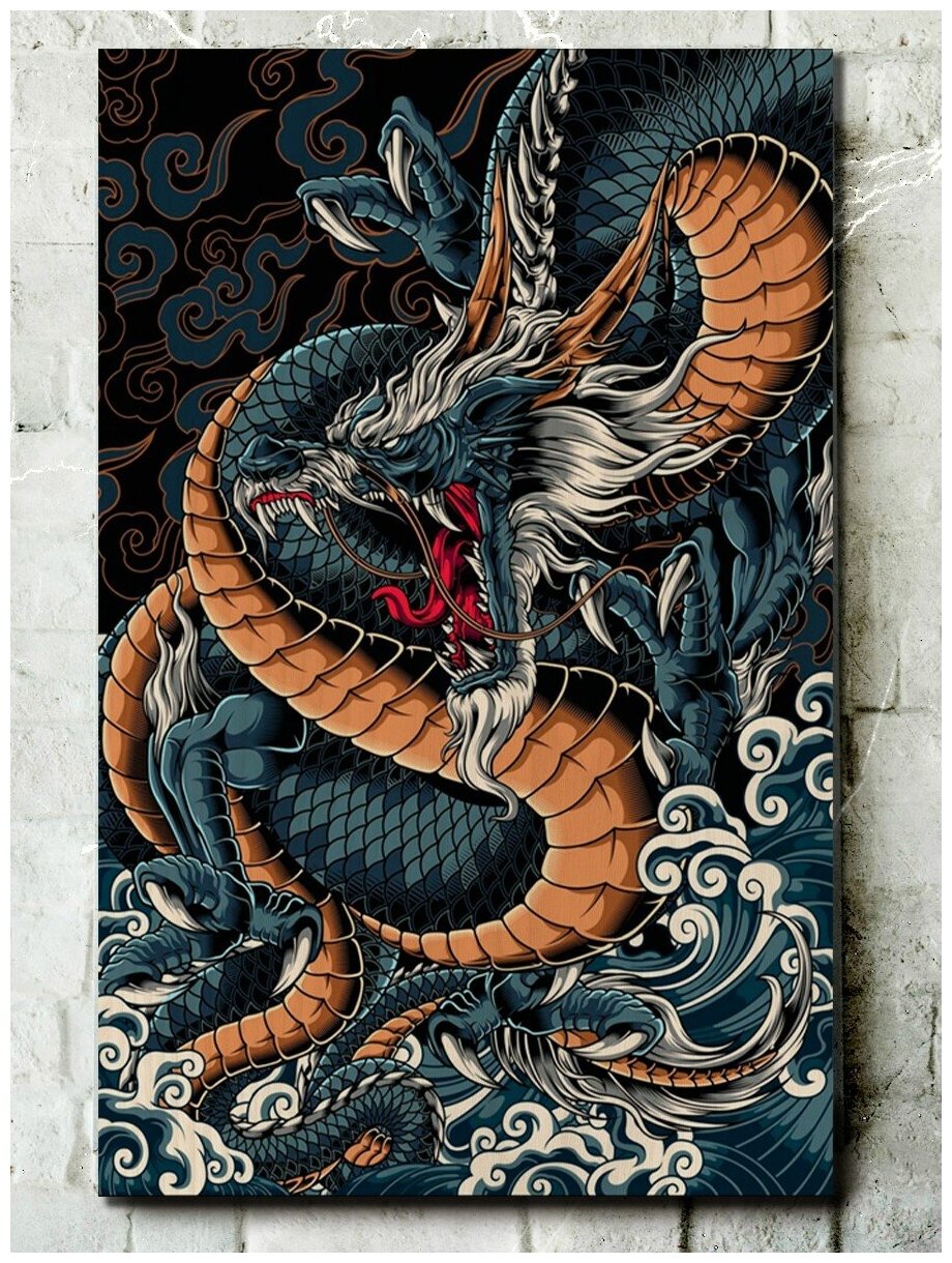 Картина интерьерная на дереве рисунок Японский Дракон Китайский Дракон - 6613 В