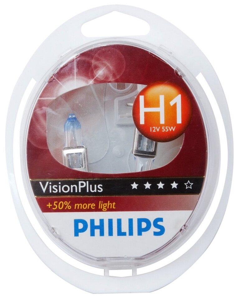 Лампа автомобильная галогенная Philips Vision Plus + 60% 12258VPS2 H1 55W P145s