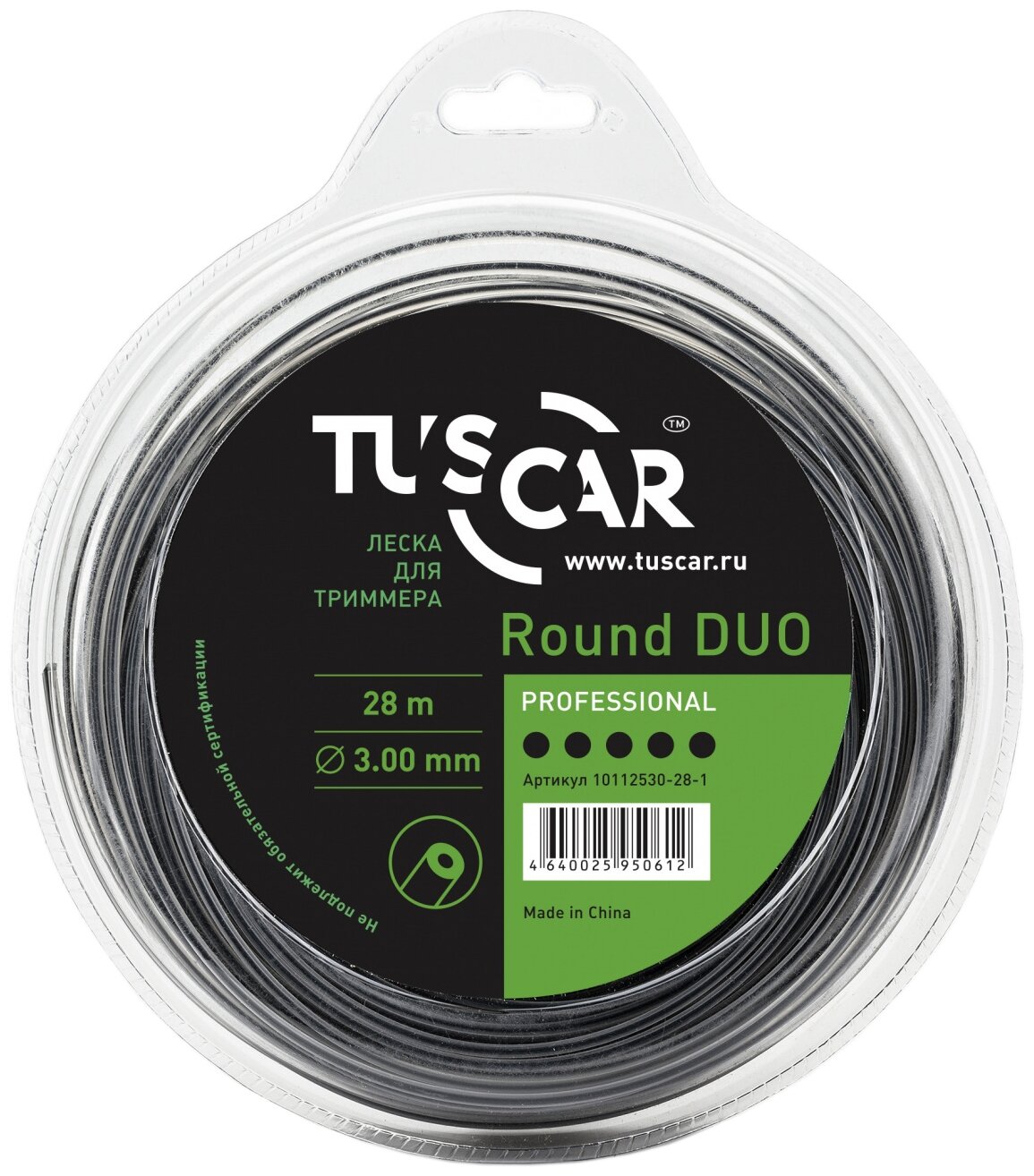 Леска для триммера TUSCAR Round DUO, Professional, 3,0мм*28м - фотография № 1