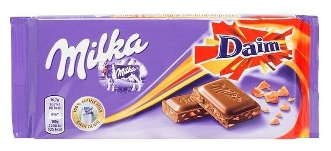 Молочный шоколад Milka Daim с карамелью 100 гр. - фотография № 1