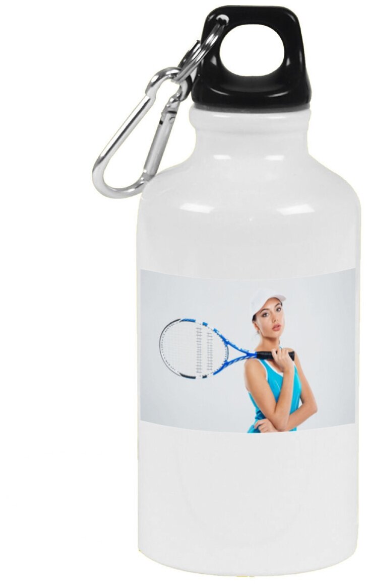 Бутылка с карабином CoolPodarok Тенис Девушка с ракеткой