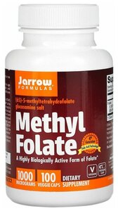 Фото Jarrow Formulas Methyl Folate (метилфолат) 1000 мкг 100 вегетарианских капсул