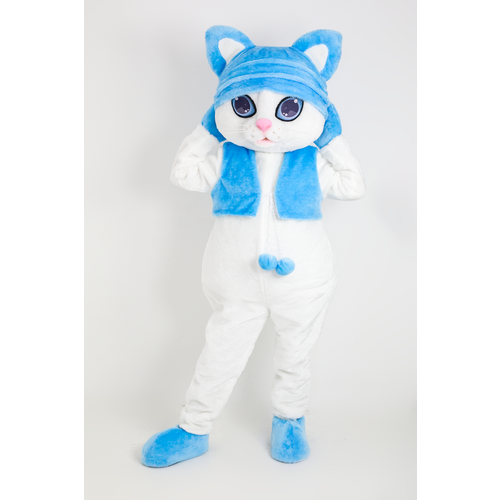 фото Ростовая кукла котенок белый мальчик, карнавальный костюм для праздников, ростовой костюм для аниматора, поздравление ребенка mascot costume