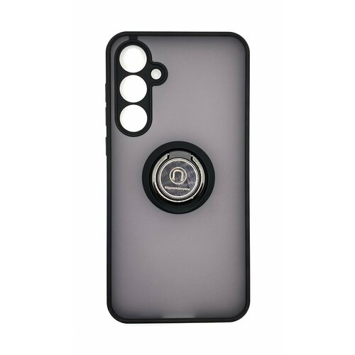 Чехол Samsung A55 5G противоударный (Брони чехол) с кольцом-подставкой и металлической пластиной черный