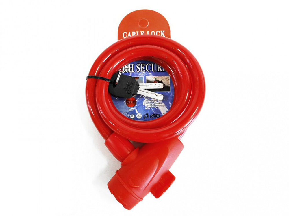 Замок велосипедный с защитой от влаги 12х1200 мм, красный тросик Vinca Sport