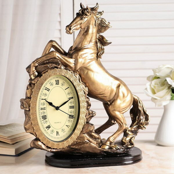 Часы настольные каминные "Лошадь", 40 x 31 x 15 см, золото