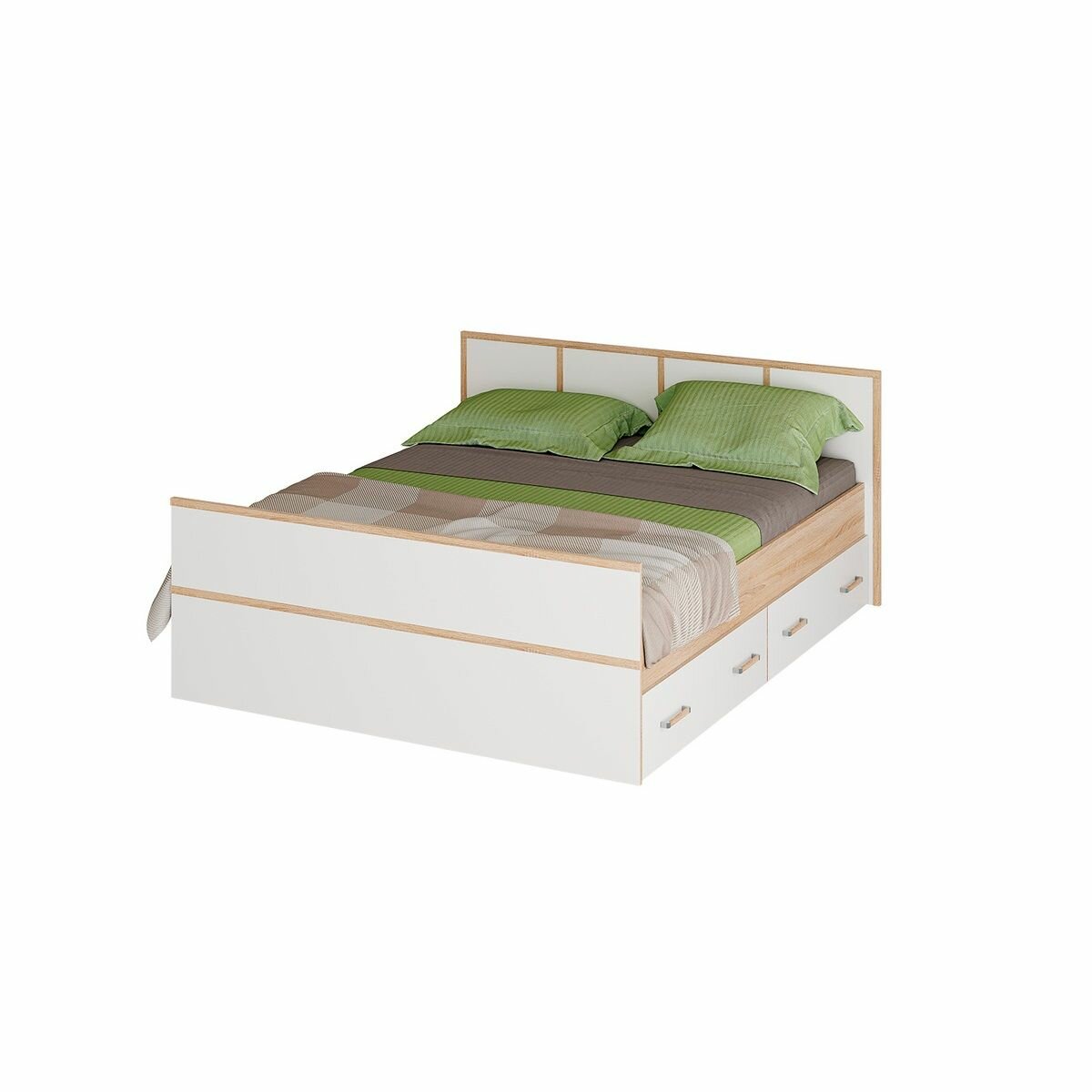 Кровать двуспальная Сакура КР 1600 Дуб Сонома/Белый Глянец ЛДСП, с настилом, ящиками для спальни, дома 1750х860х2035 памир