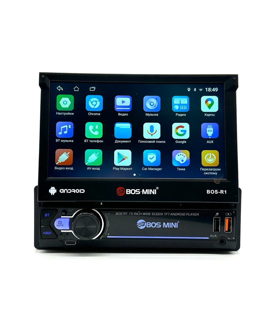 Автомагнитола / 1DIN автомобильная магнитола с механическим выдвижным механизмом, Андроид 4/64 ГБ USB 2.0, Bluetooth, 7 дюймов сенсорный экран