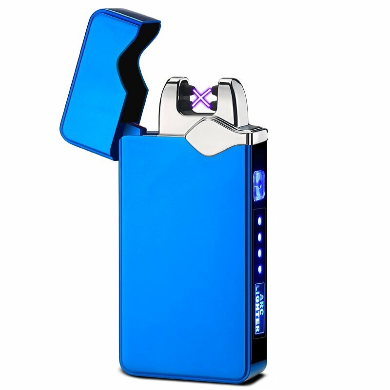 Зажигалка электрическая импульсная, двойная дуга с зарядкой USB, синий