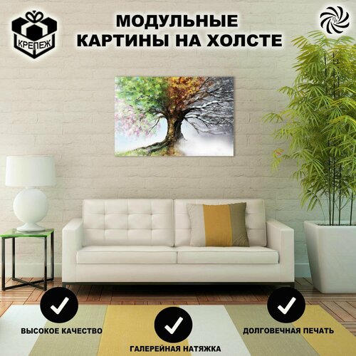 Картина модульная интерьерная на стену на холсте Дерево времен года, Пространство интерьера, 1шт. 40х60