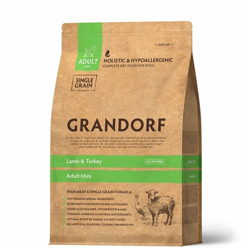 Grandorf Lamb & Turkey Mini корм для взрослых собак мини пород Ягненок и индейка, 3 кг. упаковка 2 шт