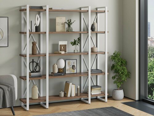 Изображение товара Стеллаж Айсберг Лофт 160х182-4 v3 с полками ЛДСП белый/дуб крафт табак