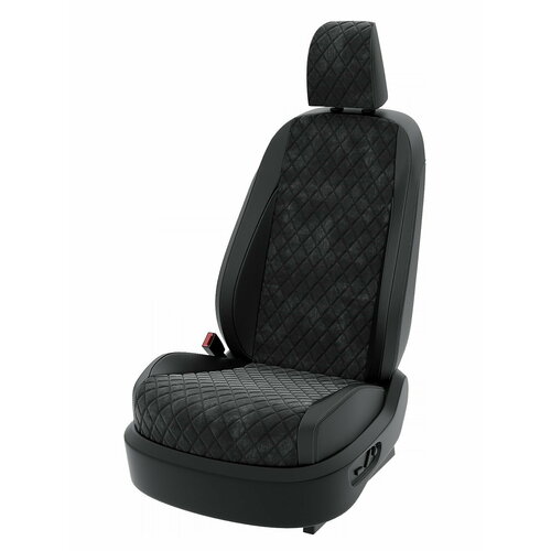 Чехлы на сиденья Мазда Сх5 2011-2015 Центр Авточехлов 2 строчки Алькантара с ромбом Черный Черный CNTRA1327F-С2-572