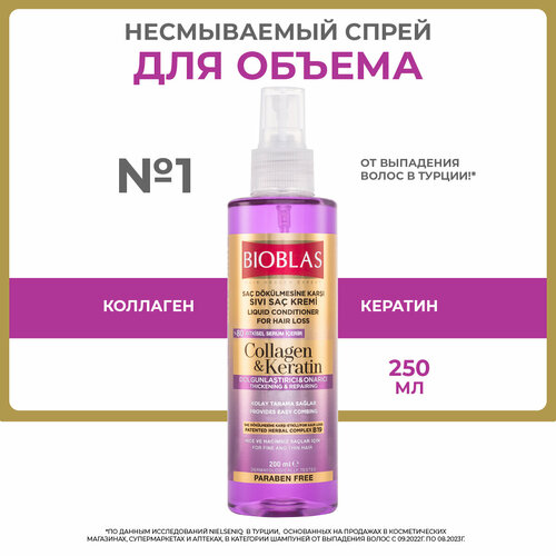 Bioblas Несмываемый кондиционер для придания объема тонким волосам, против выпадения, с коллагеном и кератином, аптечная косметика, 200 мл
