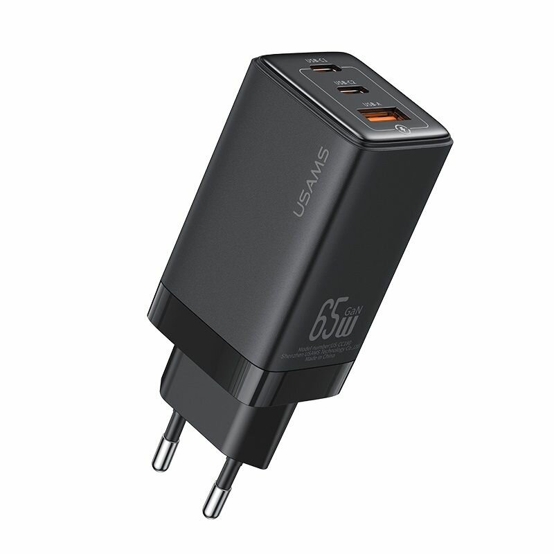 Сетевое зарядное устройство USAMS US-CC180 65W ACC 3 Ports GaN Fast Charger. Черный