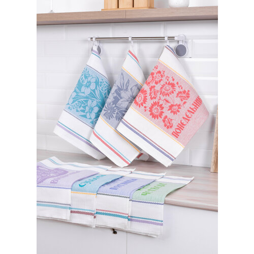 Набор полульняных жаккардовых полотенец Неделька 50х70 см - 7 штук