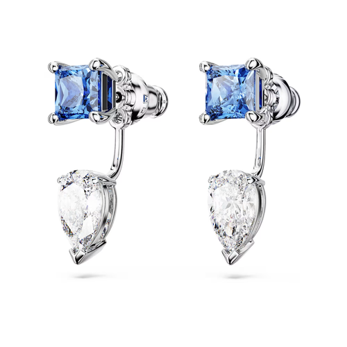 Серьги двусторонние SWAROVSKI кристаллы Swarovski размер 19 мм синий белый серебряный 5600₽