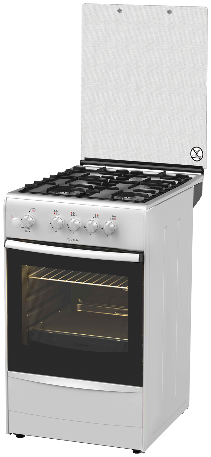 Газовая плита Darina 1B GM 341 107 W, газовая духовка, стеклянная крышка, сталь, белый и черный