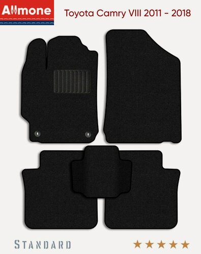 Изображение товара Ворсовые коврики для Toyota Camry 8 (XV55, XV50) 2011 - 2018, Стандарт, черные, 5шт / Тойота Камри 8