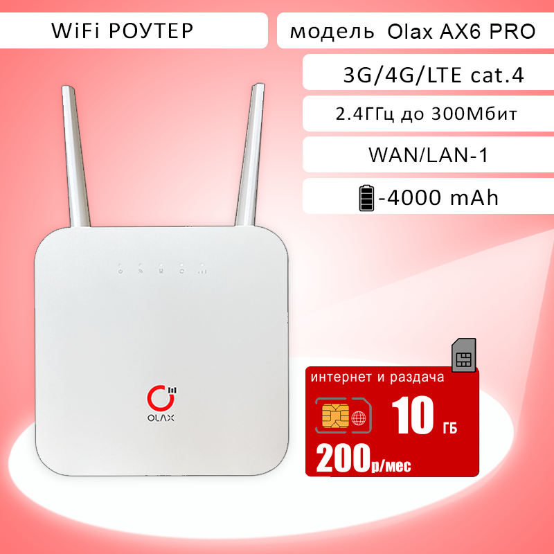 WiFi роутер AX6 + сим карта с интернетом и раздачей 10ГБ за 200