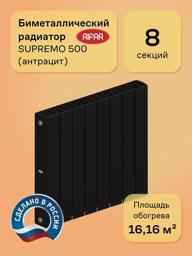 Изображение товара Радиатор монолитный Rifar Supremo 500 на 8 секций, цвет Антрацит