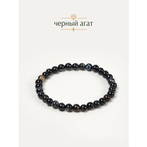 фото Эластичный браслет brandlove, агат, 1 шт., размер 19 см, черный агат