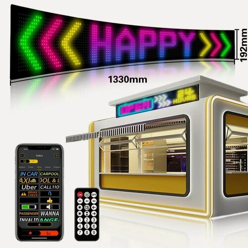 Изображение товара KNOW EASY-Уличная водонепроницаемая LED вывеска с управлением через APP, 192x1330 мм, бегущая строка, наружная реклама, LED дисплей, LED табло, полноцветный, автомобильный гибкий экран