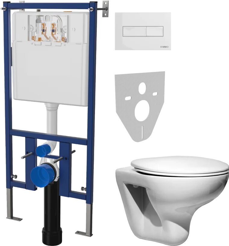 Комплект 4 в 1 Унитаз подвесной Roca Mateo 346200000 / Сиденье DIWO Матео 0346 быстросъемное с микролифтом / Инсталляция 4501 Кнопка 7320 цвет глянцевый белый