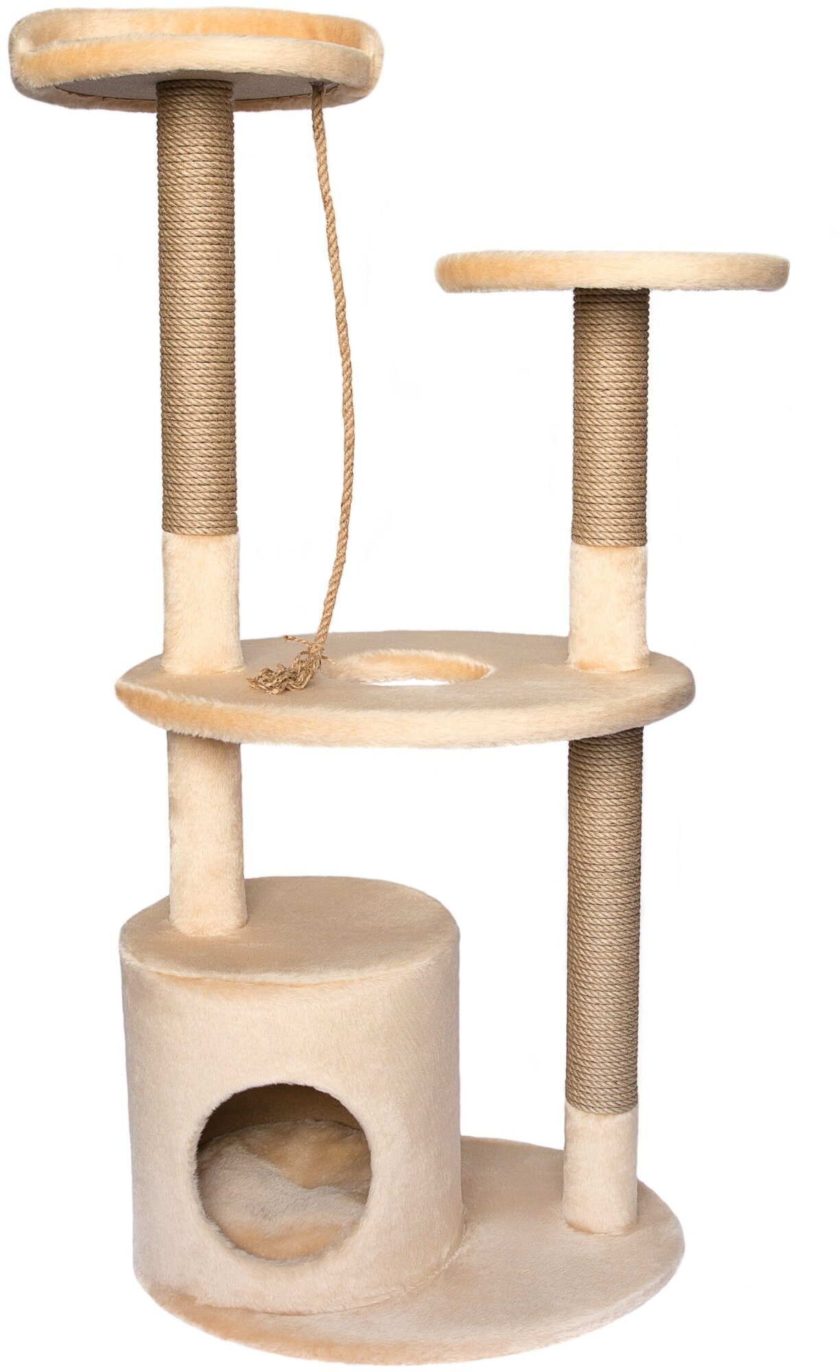 Когтеточка (игровой комплекс) YUGA для кошек с домиком, с лежанкой, с игрушкой 52х41х117см, бежевый - фотография № 1