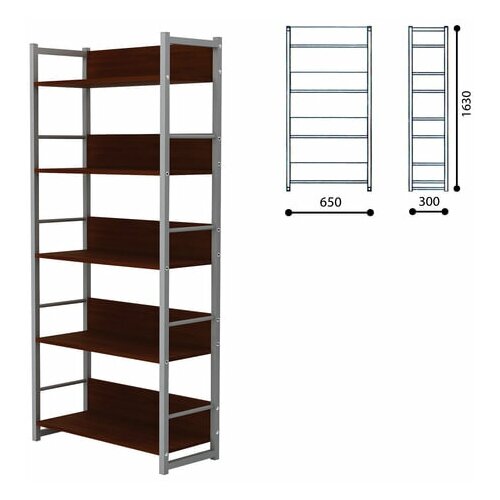 Стеллаж на металлокаркасе, 1630х650х300 мм, серый каркас, 5 полок ЛДСП орех, Д-343
