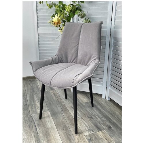 фото Стул осло vivaldi (2 штуки) / светло-серый, велюр, черный металлический каркас / стул м-сити для кухни, для гостиной / #v06 / m-city m city
