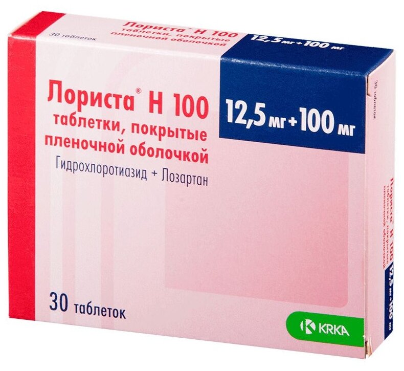 Лориста Н 100 таб. п/о плен., 12.5 мг+100 мг, 30 шт.