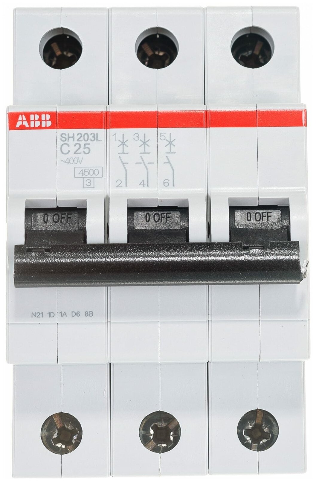 SH200 2CDS243001R0064 Автоматический выключатель трехполюсный 6А (4.5 кА, C) ABB - фото №3