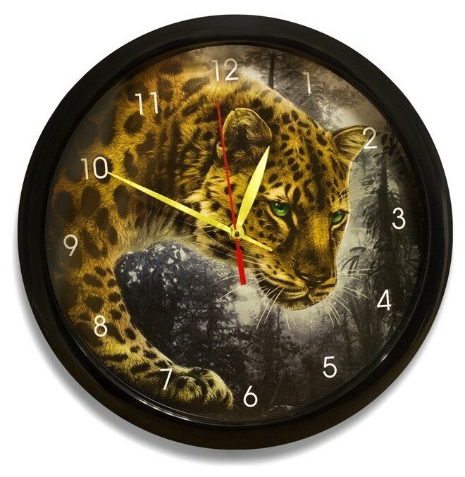 Часы настенные, серия: Животный мир, "Ягуар", плавный ход, d=28 см 2436385