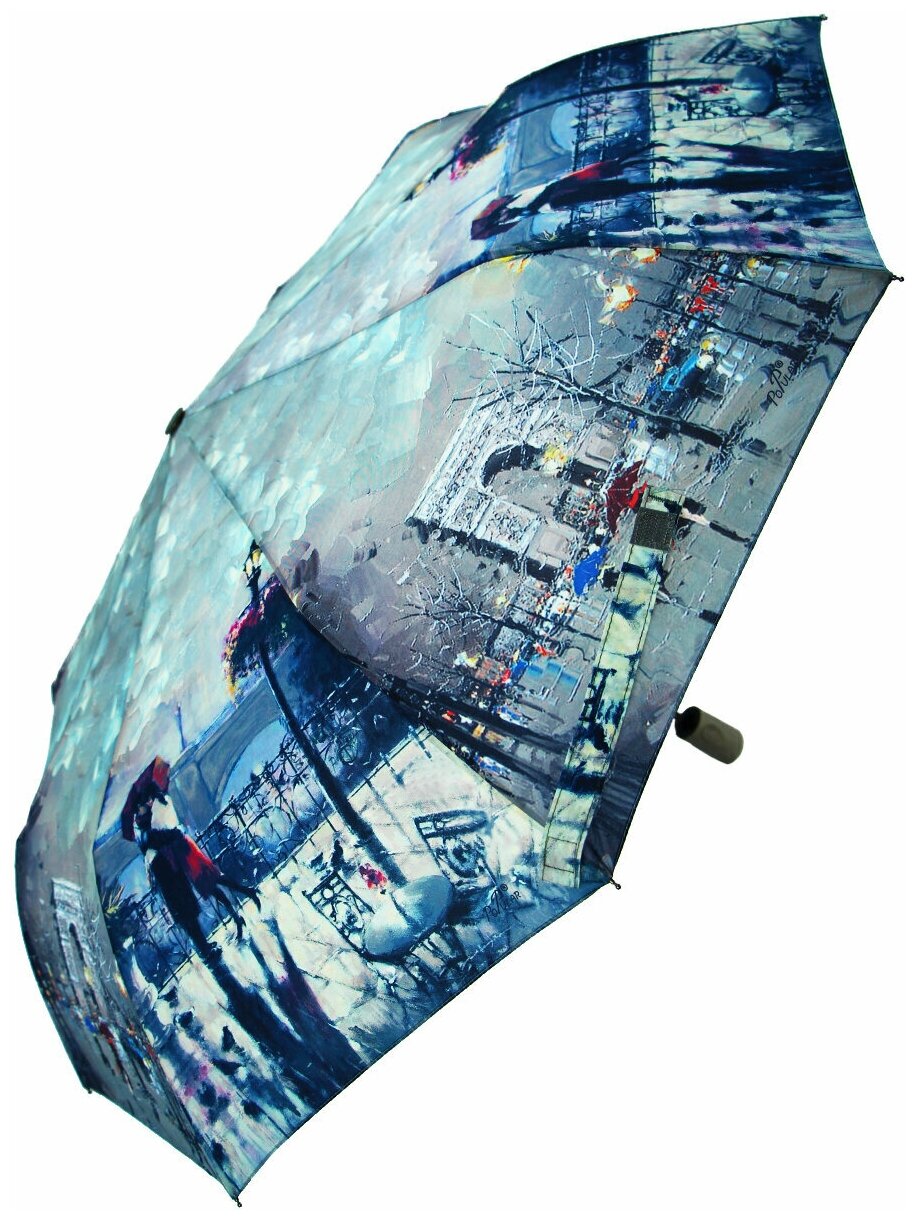 Женский складной зонт RAINBRELLA полуавтомат 111C-9/серый,с.синий