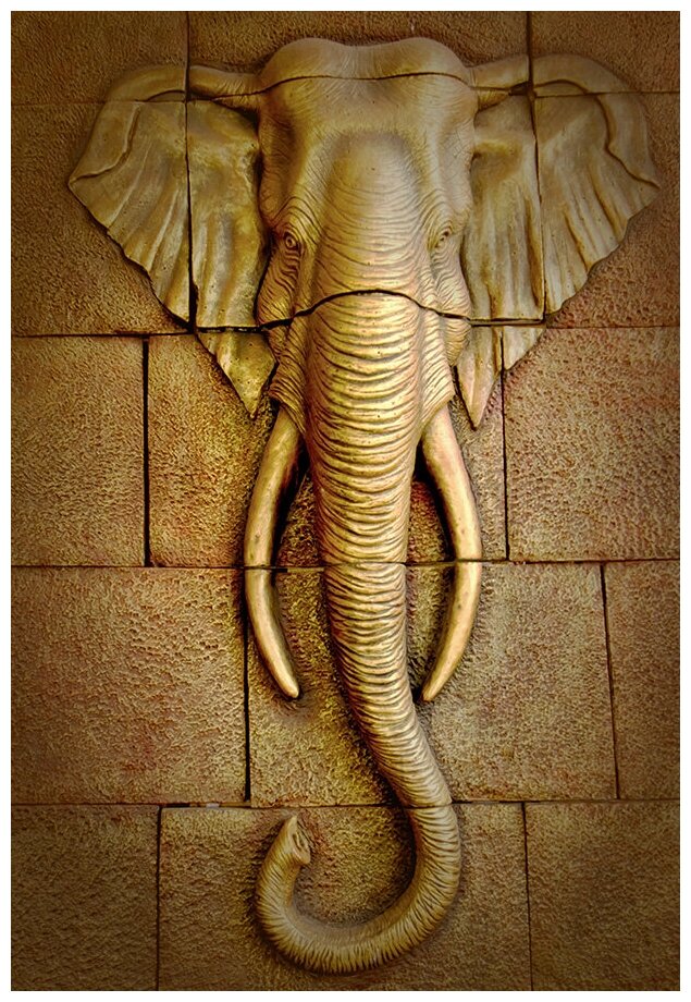 Фотообои Уютная стена "Каменная 3D кладка со слоном" 180х270 см Виниловые Бесшовные (единым полотном)