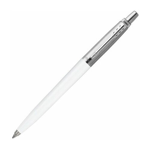 Ручка шариковая PARKER Jotter Plastic CT, корпус белый, детали из нержавеющей стали, синяя, R0032930, 1 шт.