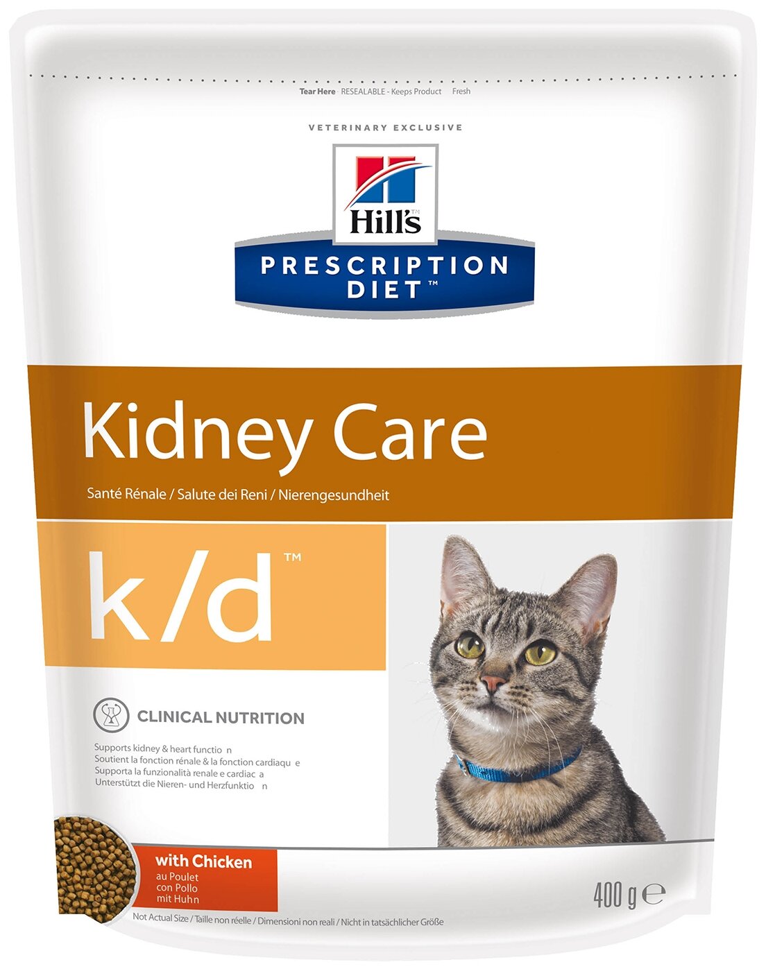 Hill's сухой корм для кошек K/D полноценный диетический рацион при заболеваниях почек, МКБ (оксалаты, ураты) 400г