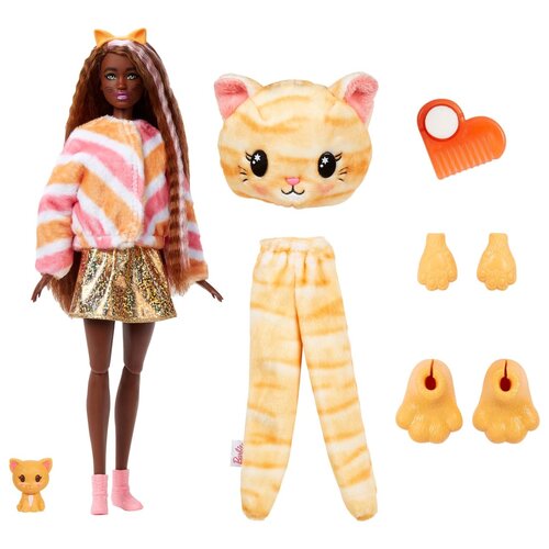 Кукла Barbie Cutie Reveal Kitten с сюрпризами, 29 см, HHG20 коричневый/розовый колба barbie cutie huskie кукла барби хаски hjm12 hjl63