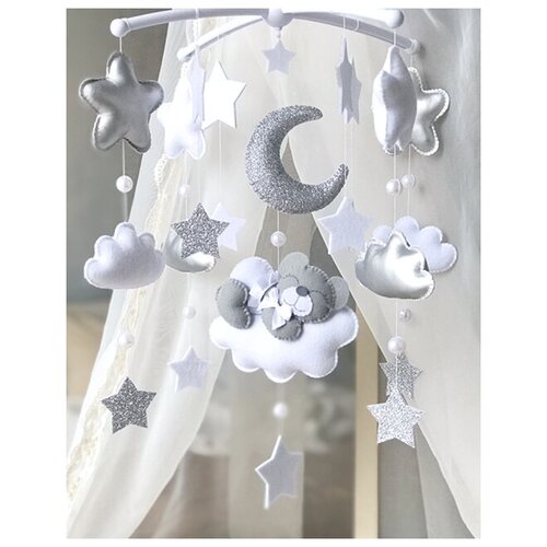 Мобиль на кроватку Felt Dreams Сонный мишка серебристый