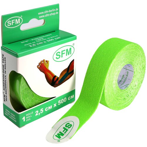 Лента (тейп) кинезиологическая SFM-plaster на хлопковой основе в рулоне 2,5см х 500см цвет зеленый №1