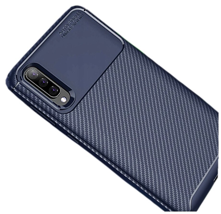 Чехол панель-бампер MyPads для Samsung Galaxy Note 10 из прочного силикона с матовой отделкой «под карбон» синяя