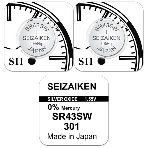 Батарейка Seizaiken 301 (SR43, LR43, LR1142, AG12), 2 шт.