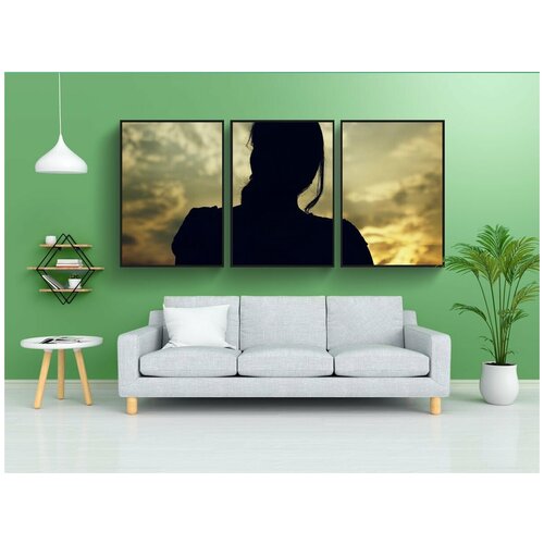 фото Набор модулных постеров для интерьера "женщины, заход солнца, силуэт" 60x90 см. в тубусе, без рамки lotsprints