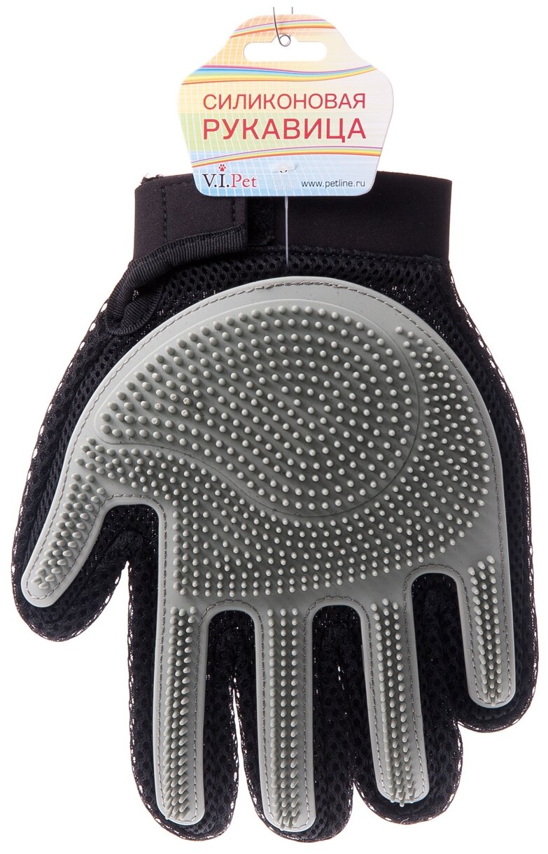 V.I.Pet Перчатка силиконовая с шипами на руку большая (серая) - фотография № 2
