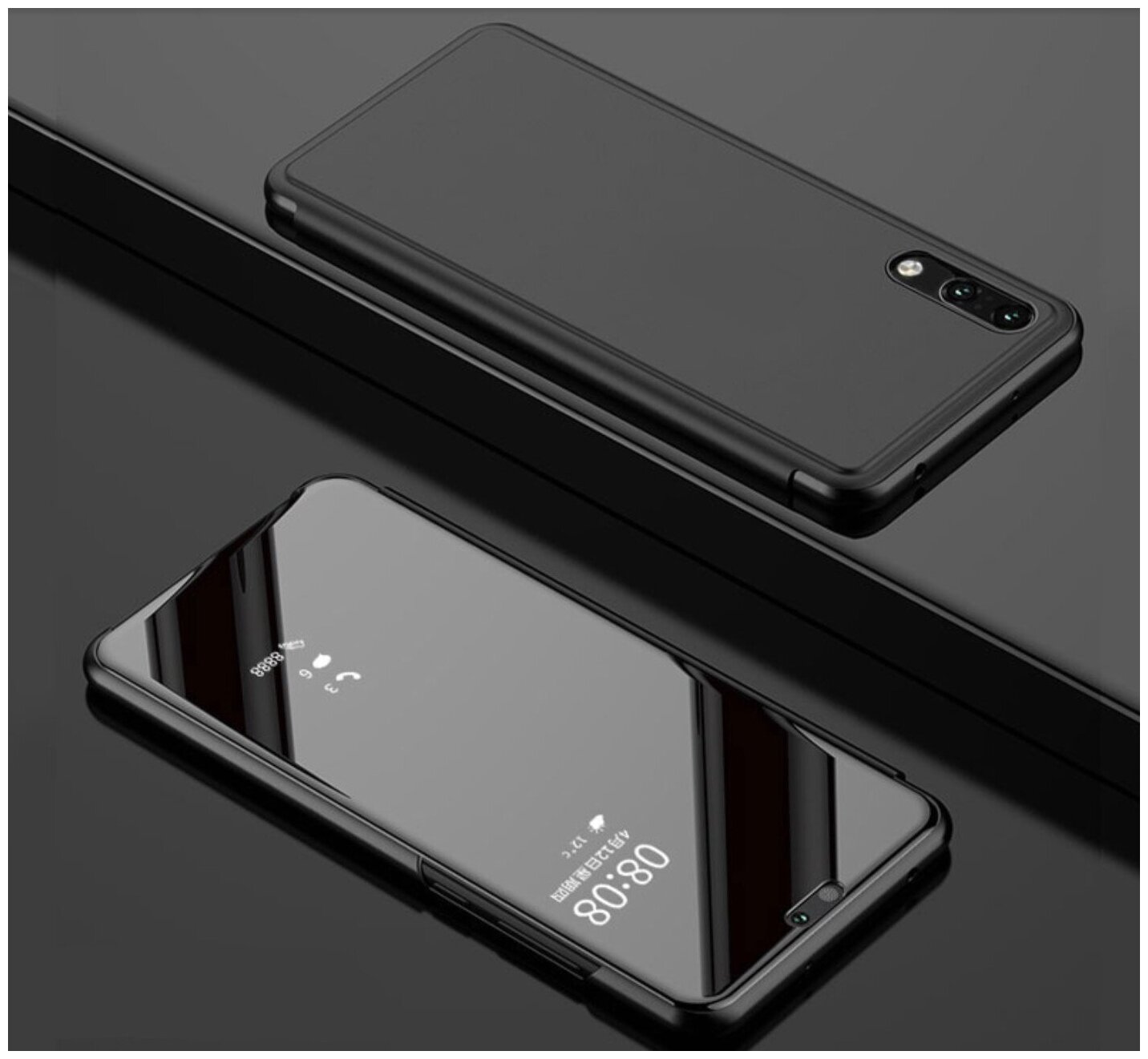 Чехол-книжка MyPads для Samsung Galaxy S9 Plus с дизайном Clear View Cover с полупрозрачной пластиковой крышкой с зеркальной поверхностью черный